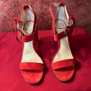 Vince Camuto Red Suede Ankle-Strap Heels